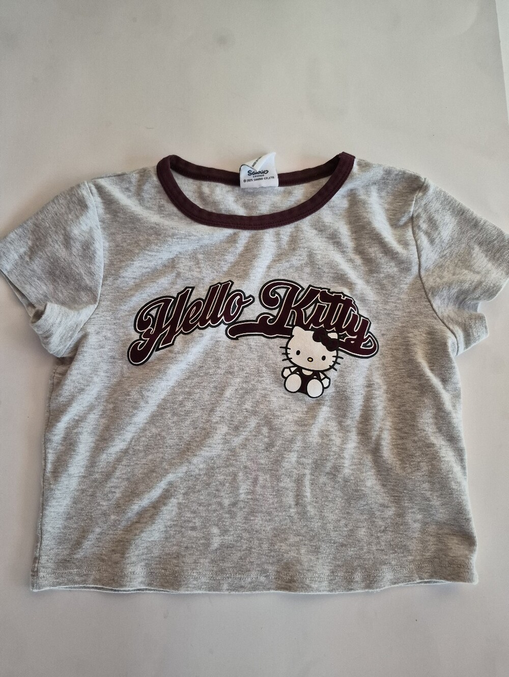 Hello Kitty Gray Tee with Maroon Trim Youth Small